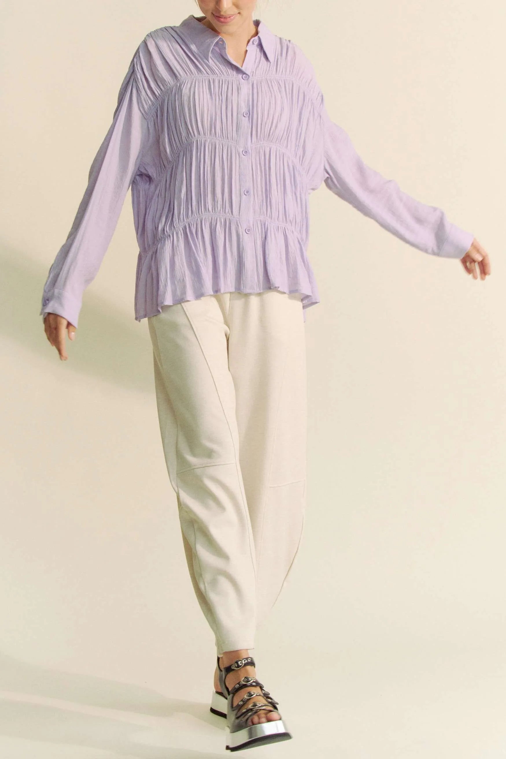 Lilac Button Front Shirt for Women - Soft & Stylish Casual Blouse with Long Sleeves - Perfect for Office, Date Night & Spring Outfits