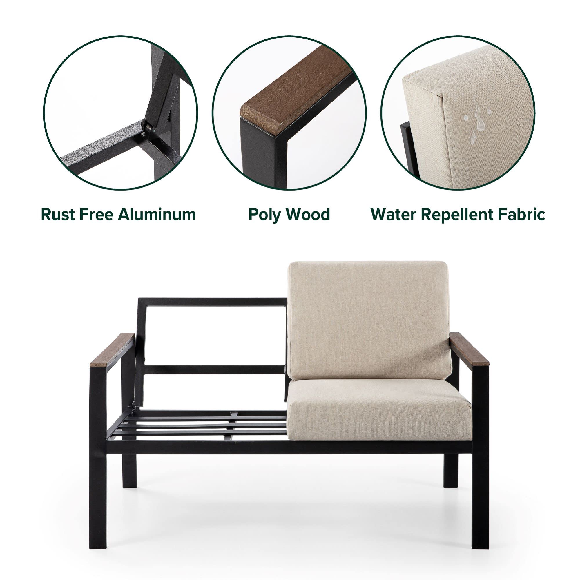 ZINUS Dillon 4-Piece Outdoor Patio Furniture Set - Aluminum & Poly Lumber Conversation Set, Weather Resistant, Rust-Proof, Easy Assembly (Black) - Perfect for Backyard, Garden, Poolside or Deck Relaxation