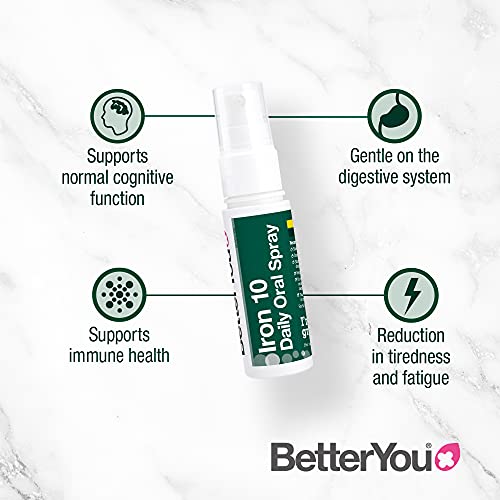 BetterYou Iron 10 Daily Oral Spray - 25ml Liquid Iron Supplement for Energy & Vitality - Supports Healthy Blood & Immune System - Perfect for Active Lifestyles & Vegan Diets