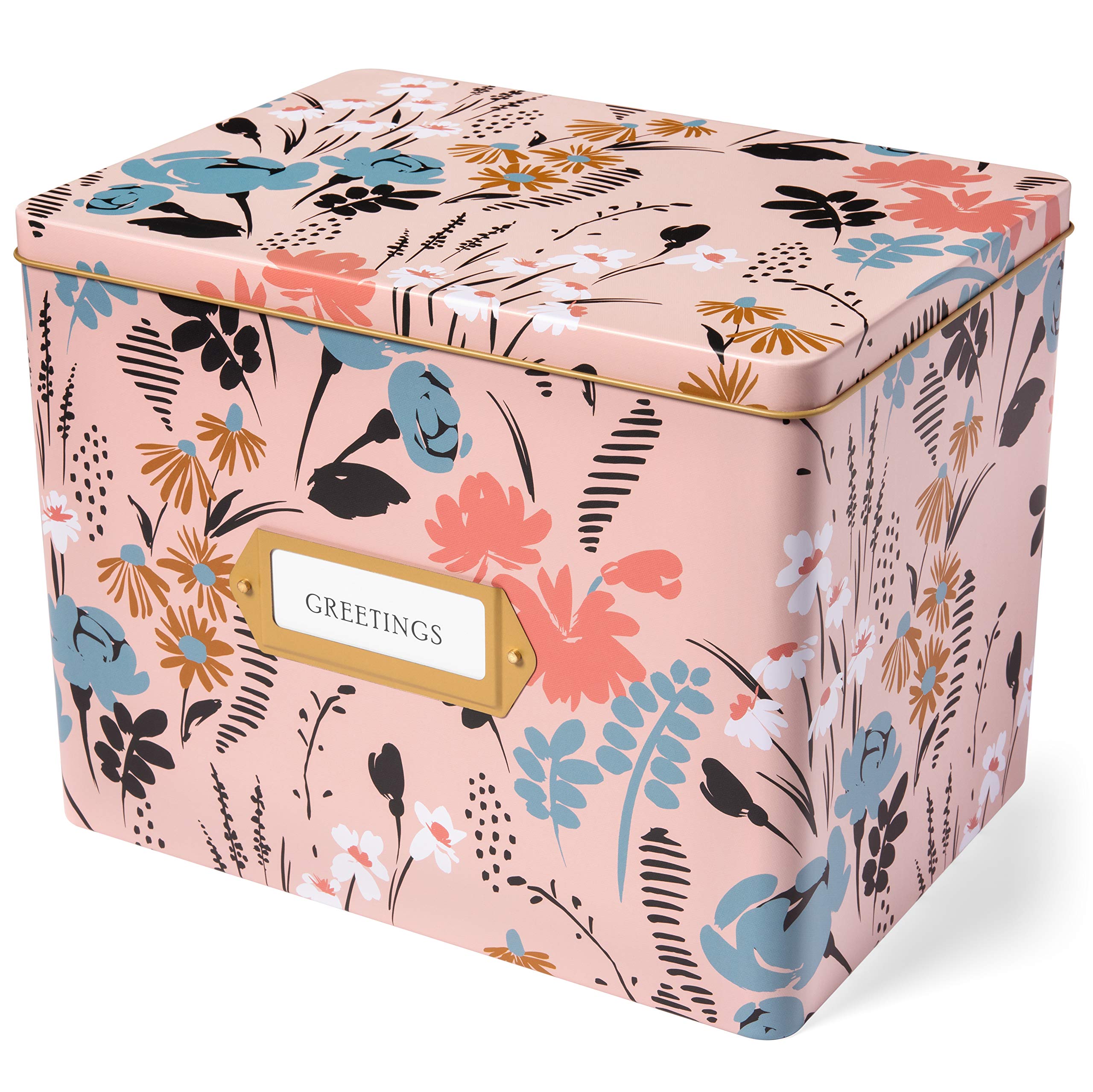 Jot & Mark Greeting Card Organizer Set - Decorative Recipe Storage Tin Box with Tab Dividers, 12 Matching Cards & Envelopes | Perfect for Holiday Greetings, Recipe Organization & Gift Giving