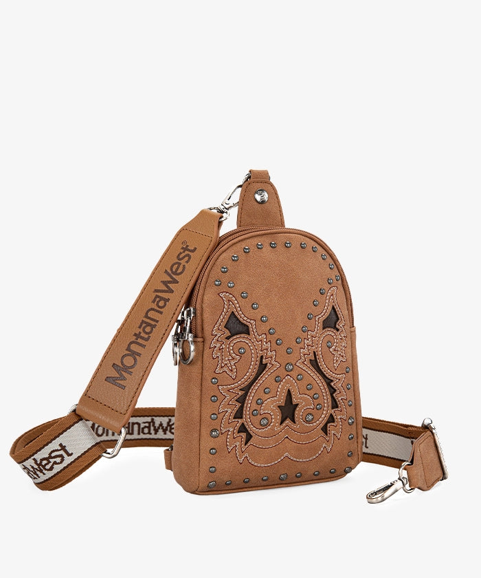 Montana West Embroidered Cutout Boot Scroll Sling Bag - Stylish Crossbody Purse for Women, Perfect for Casual Outings, Travel & Everyday Use