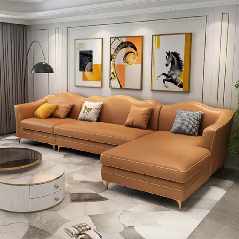 Modern Modular Leather Sofa for Living Room - Medieval Style Square Armrests - Perfect for Small Spaces, Apartments & Home Theater Seating
