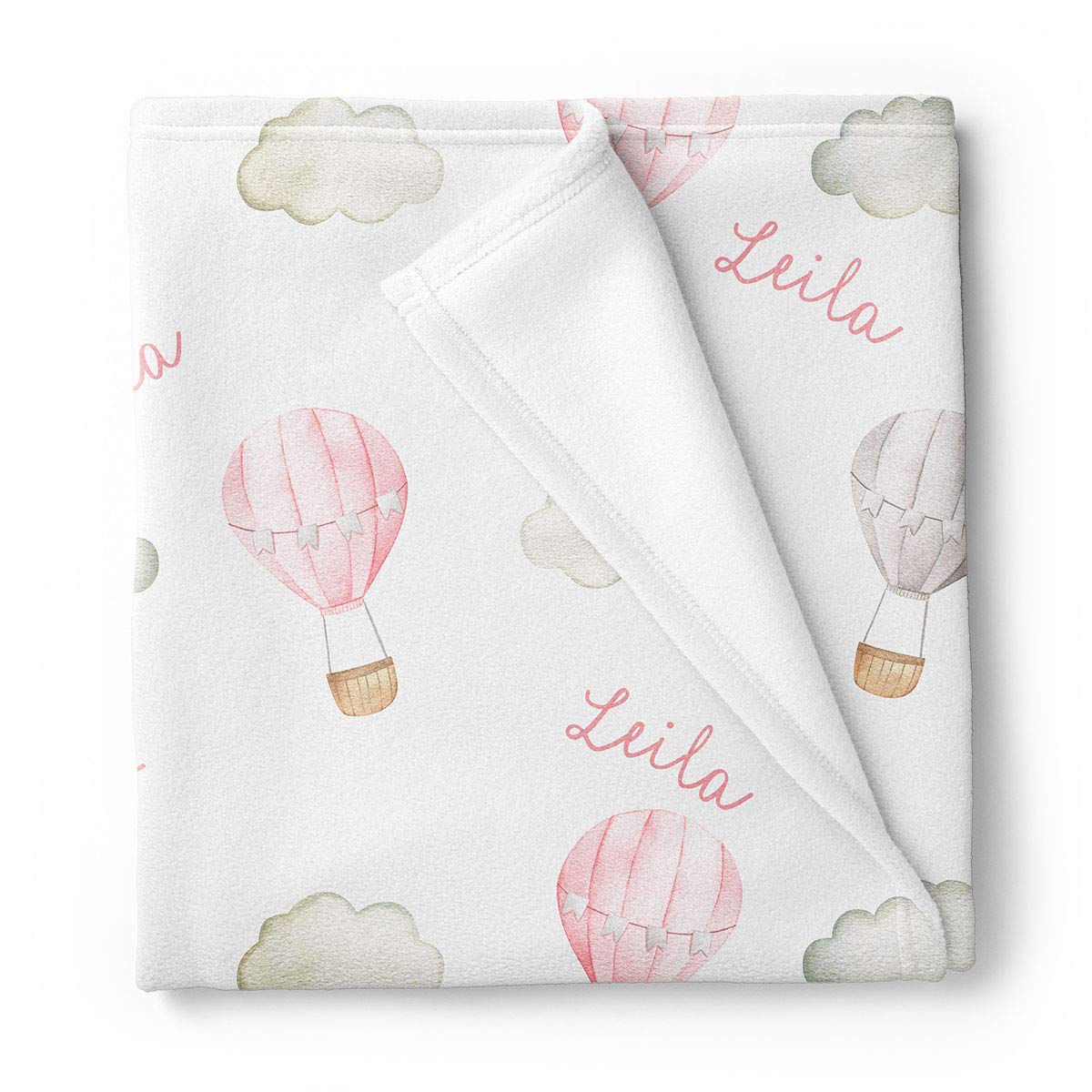 Personalized Baby Swaddle Blanket with Hot Air Balloon Design - Soft Pink Receiving Blanket for Newborns, Baby Showers & Photo Props