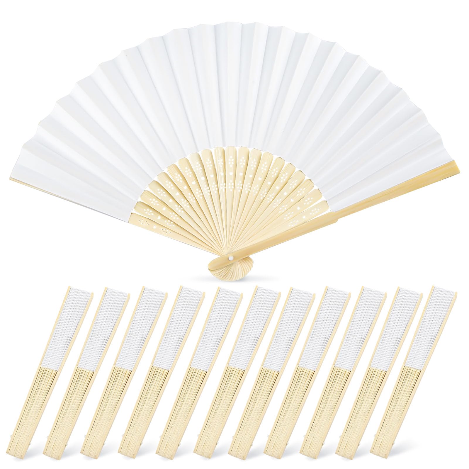 JOHOUSE 12 Pack Decorative Hand Fans - Foldable Chinese & Japanese Style Paper Fans for Wedding, Party, Dance, DIY Crafts | Perfect for Home Decor, Cultural Events, and Summer Cooling