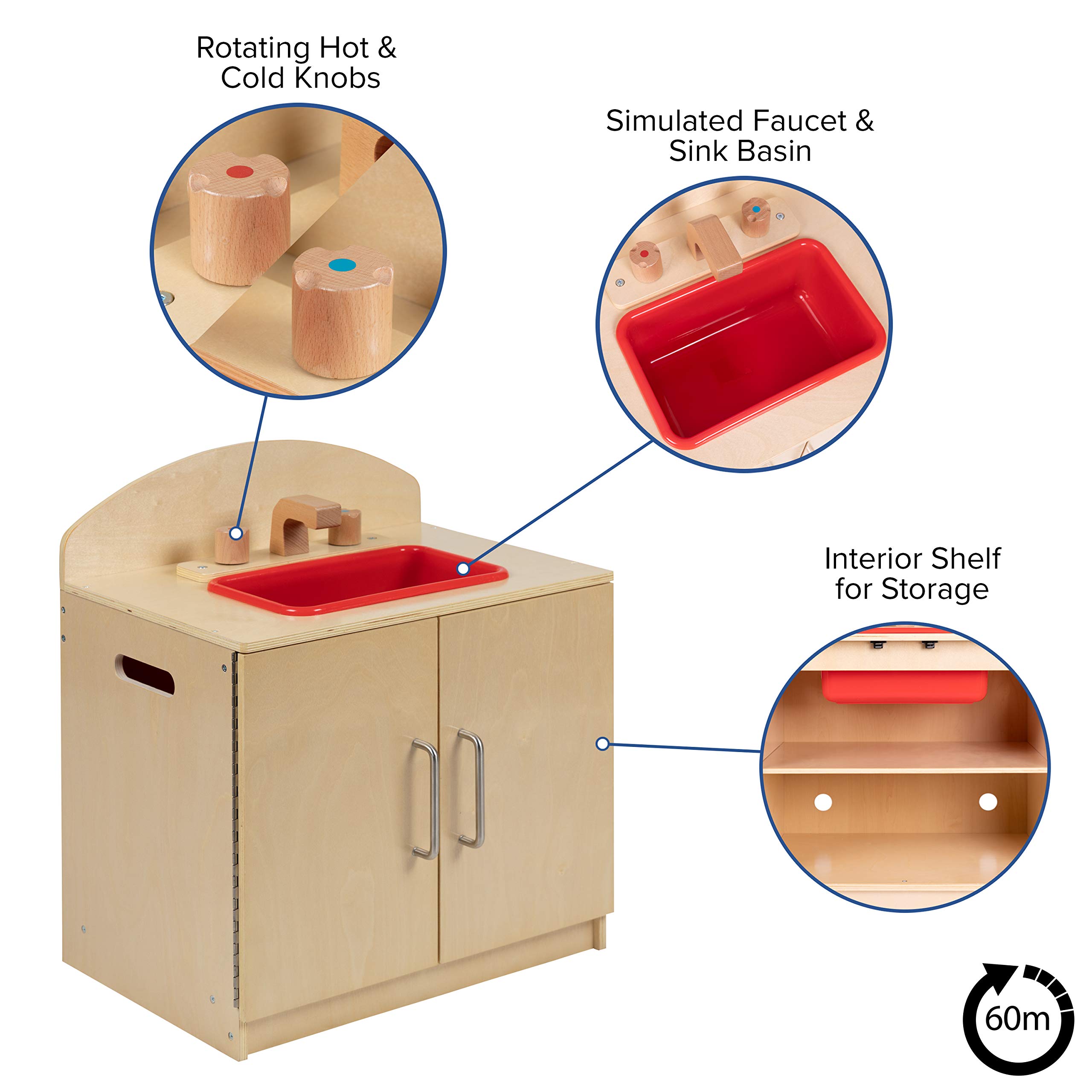 Flash Furniture Hercules Kids Wooden Play Kitchen Sink Set - Safe & Durable Natural Wood Pretend Play for Toddlers & Preschoolers - Perfect for Home, Daycare & Preschool Role Play Activities