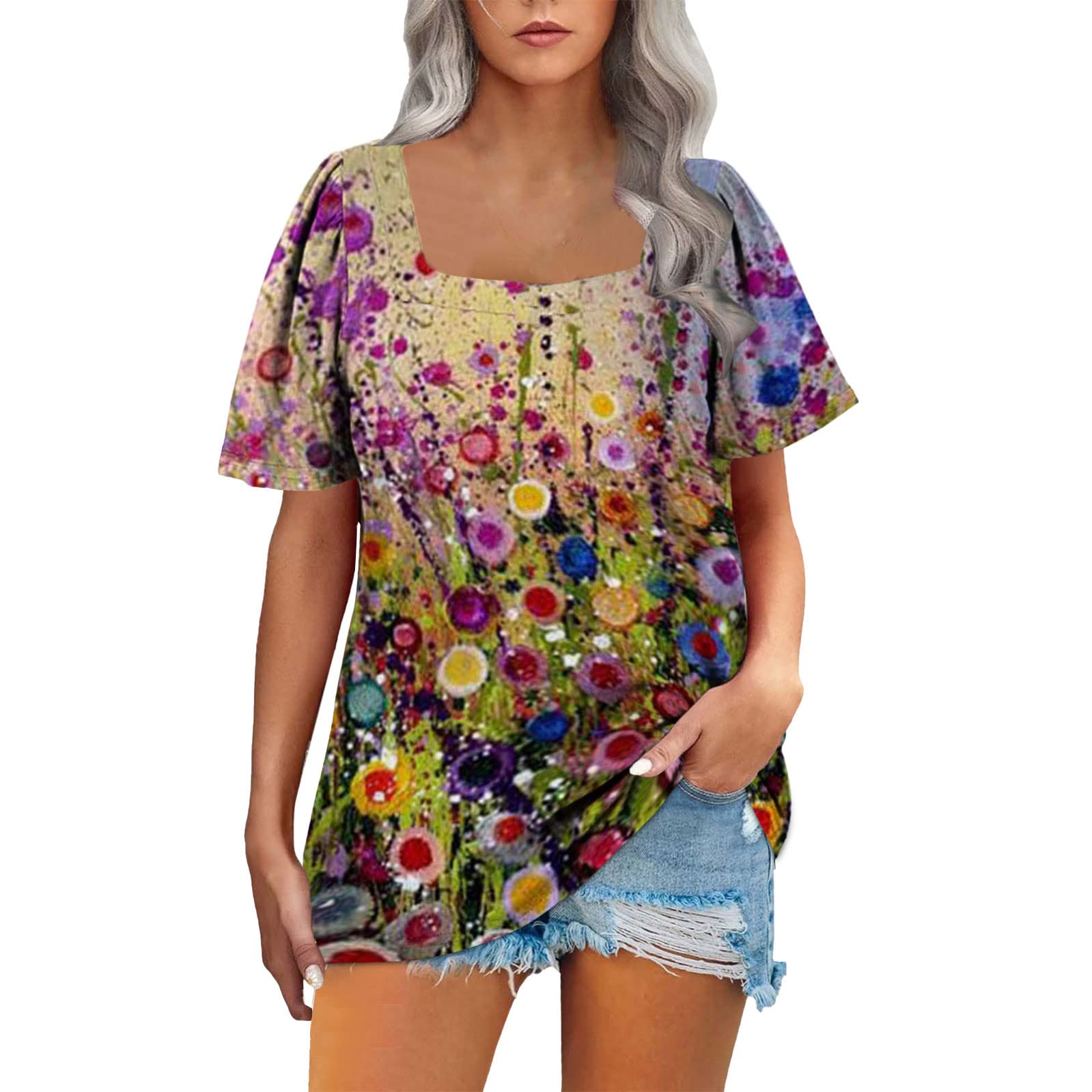 Women's Floral Print Summer Tops - Casual Loose Fit Short Sleeve T-Shirts for Ladies | Beach Outfits, Vacation Wear & Everyday Comfort