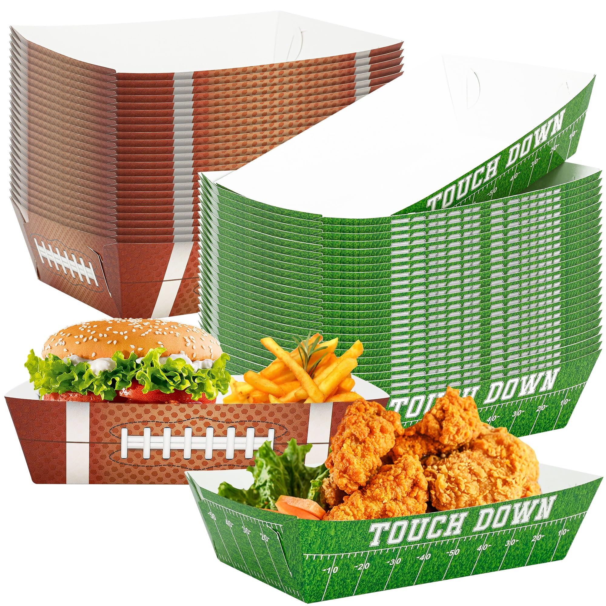 50PCS Football Party Decorations Set - Large Disposable Paper Snack Trays for Taco, Fries & Hot Dogs | Football Theme Party Supplies, Table Decor for Game Day & Super Bowl Celebrations
