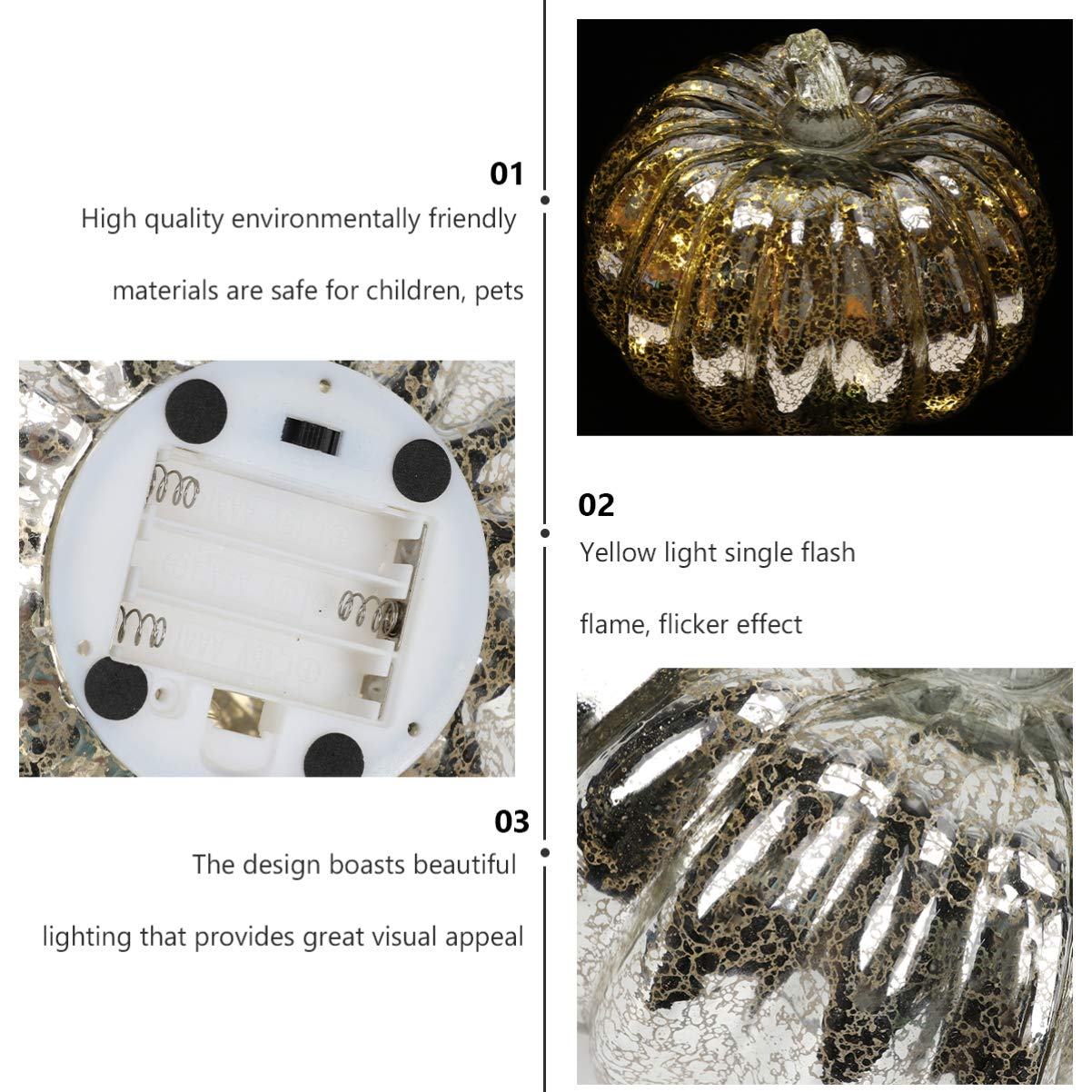 Silver Halloween Pumpkin LED Table Lamp - Glass Fall Decor for Home, Party & Office (Battery Not Included) | Perfect for Halloween Decorations, Thanksgiving Centerpiece & Cozy Autumn Ambiance