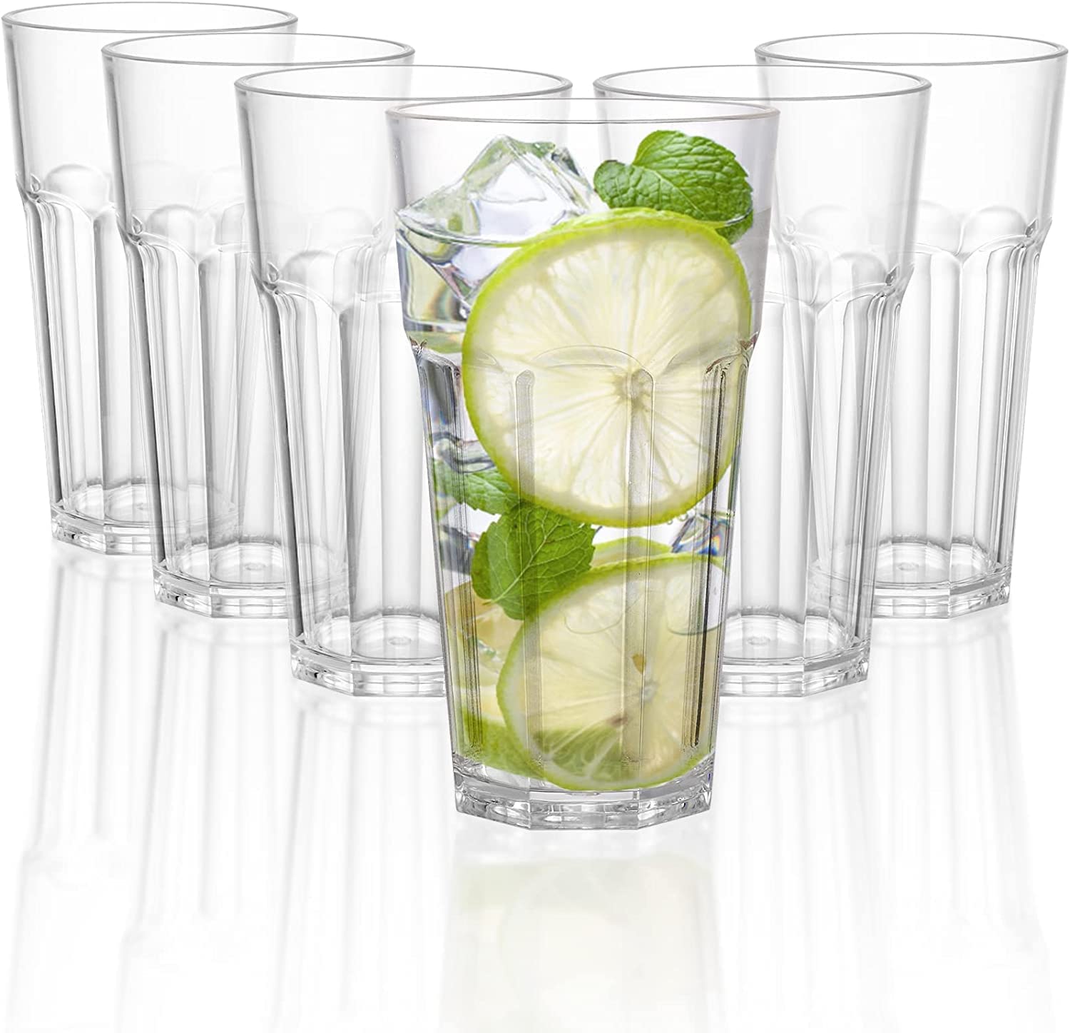 Tebery 6-Pack 12Oz Plastic Tumbler Cups - BPA-Free, Unbreakable & Stackable Highball Drinking Glasses for Iced Tea, Coffee, Juice & Water - Dishwasher-Safe Reusable Cups for Home, Office & Outdoor Use