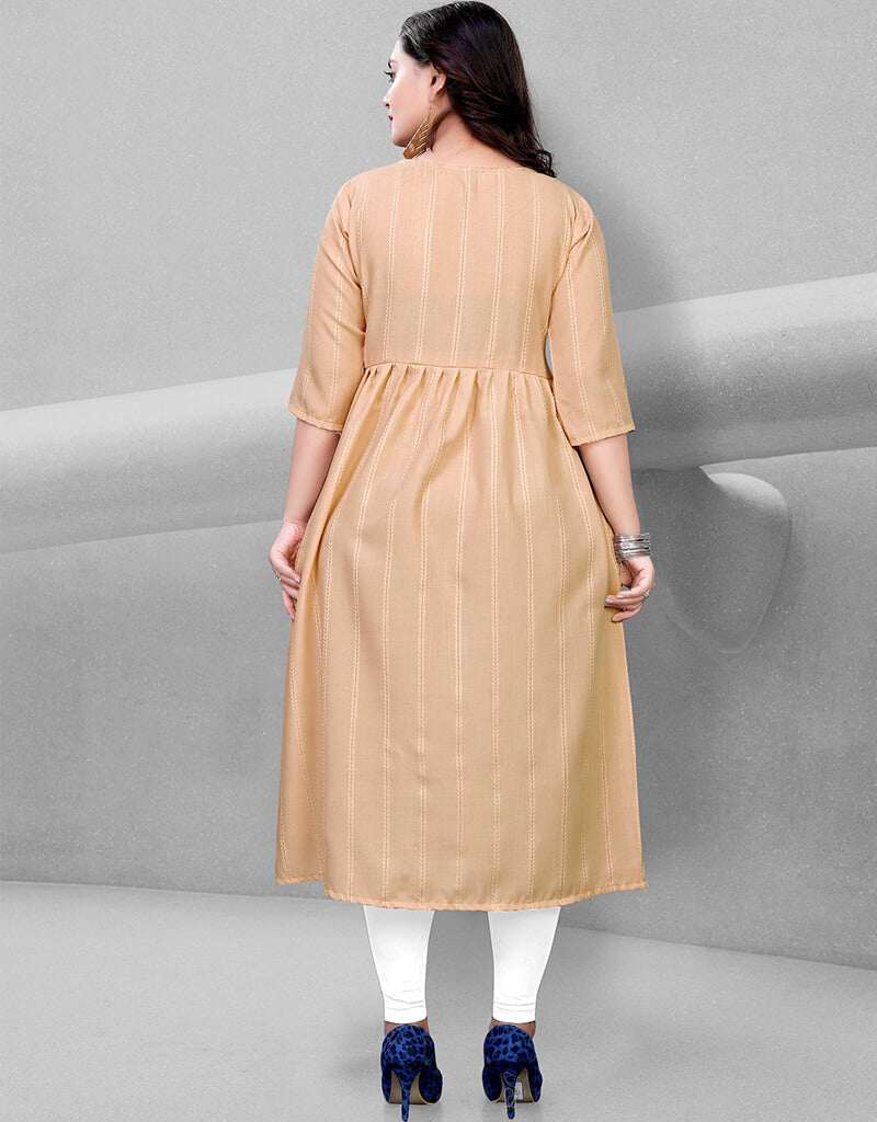 Beige Heavy Cotton Chudidar Kurti for Women - Comfortable Traditional Indian Tunic Top for Casual Wear, Festivals & Parties