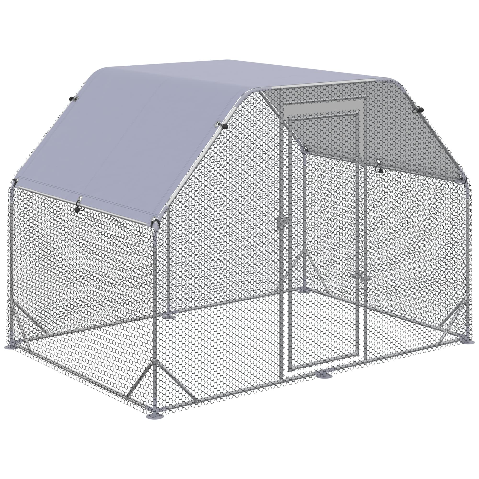 PawHut Large Walk-In Chicken Coop with Waterproof Cover - 9.2' x 6.2' x 6.4' Metal Chicken Run, Anti-UV Hen House for Outdoor Backyard Poultry Farming - Perfect for Raising Chickens, Ducks, and Small Animals in Your Yard or Farm