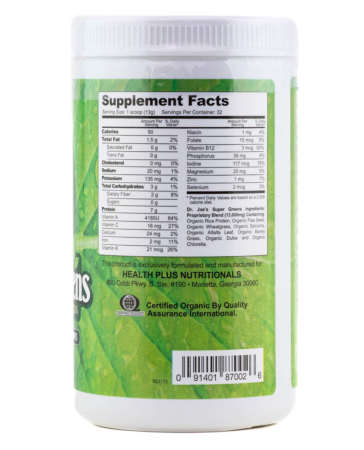 Dr. Joe's Super Greens Powder - Organic Vegan Superfood Supplement with Rice Protein & Essential Nutrients | Boost Energy, Support Digestion & Immunity for Active Lifestyles