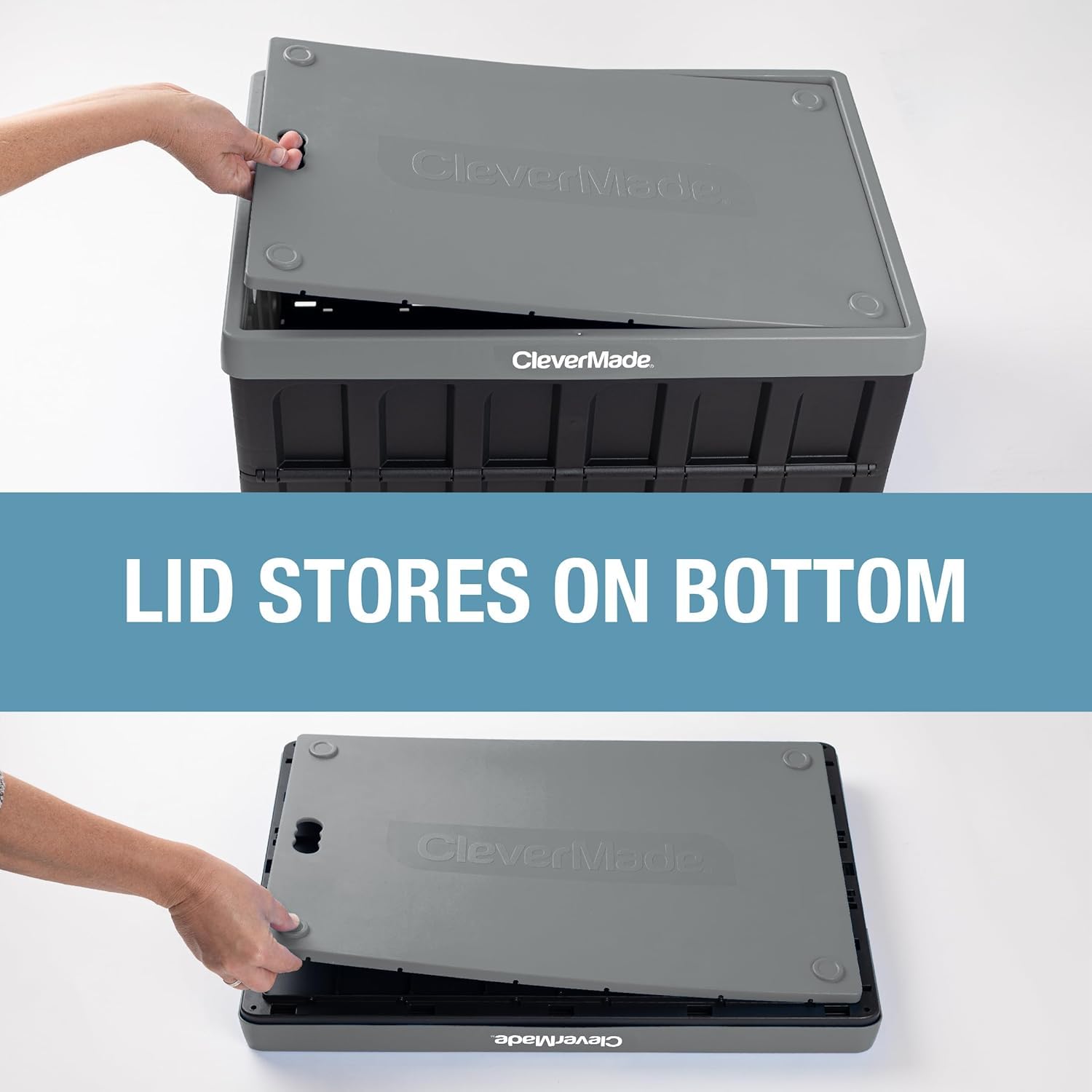 CleverMade Collapsible Storage Bins with Lids - 3 Pack 62L Stackable Plastic Containers for Home Organization | Space-Saving Closet & Garage Storage Bins | Durable Collapsible Crates for Toys, Clothes & Seasonal Items