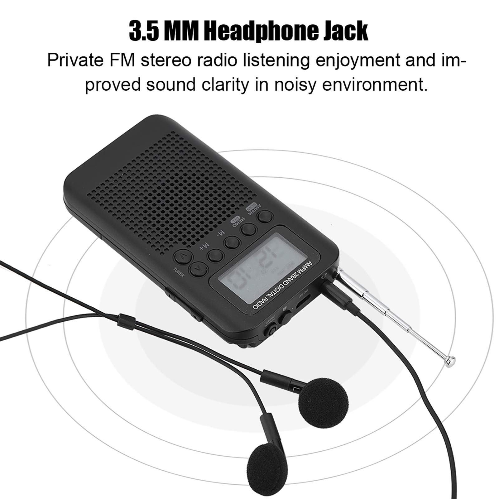 Portable AM/FM Digital Radio with Headphone Jack - 2 Band Stereo Pocket Radio with LCD Screen & Digital Tuning | Perfect for Hiking, Commuting, Walking, and Outdoor Activities