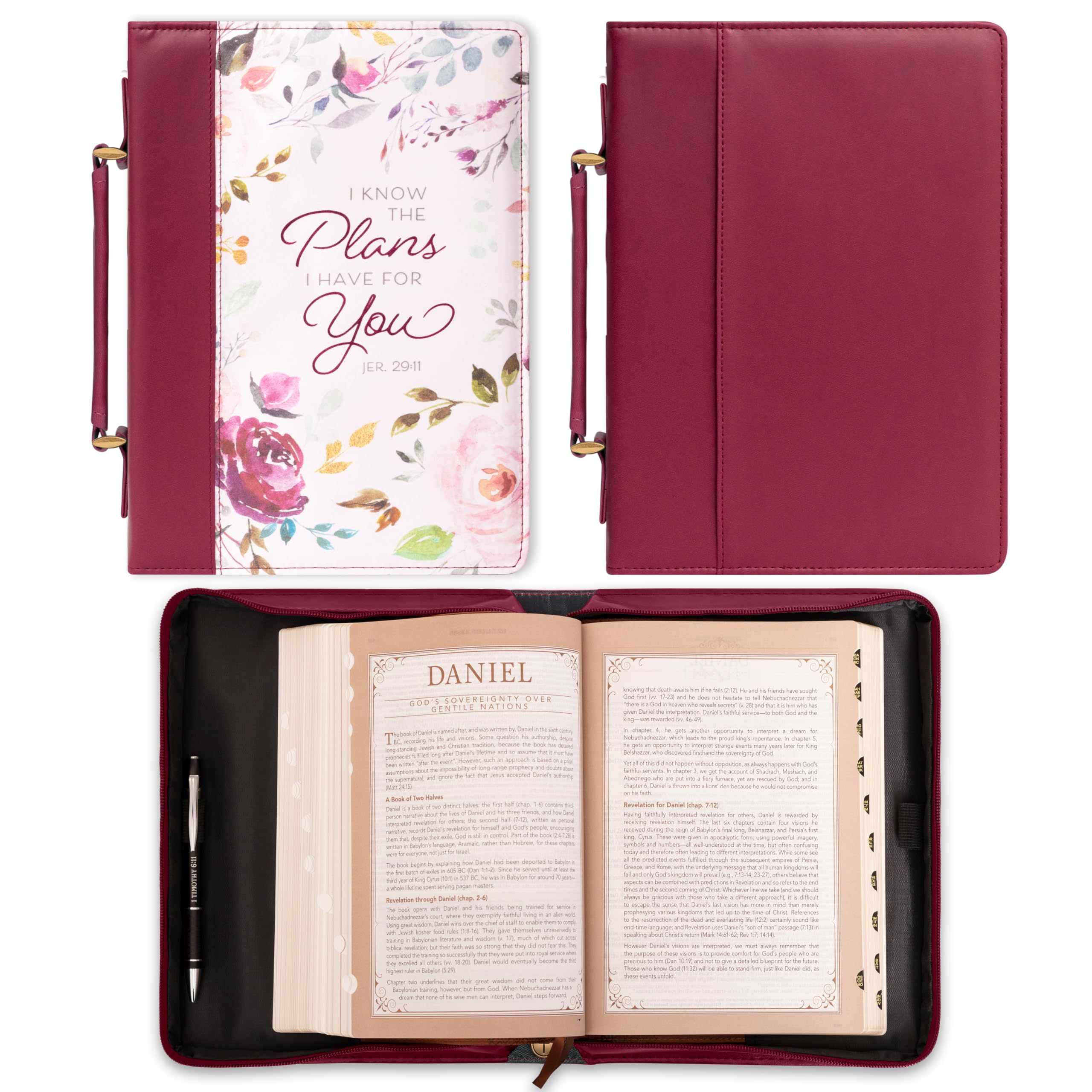 Floral Bible Cover with Jeremiah 29:11 - Faux Leather Christian Gift for Women
