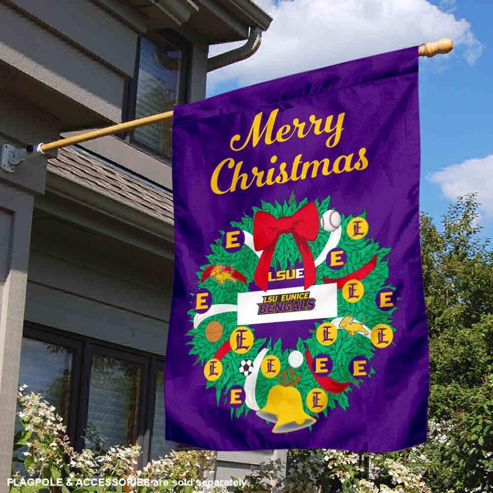 LSU Eunice Happy Holidays Christmas Banner Flag - Festive Decor for LSU Fans, Home, Office & Dorm Room - Perfect for Christmas Party, Gameday & Campus Events