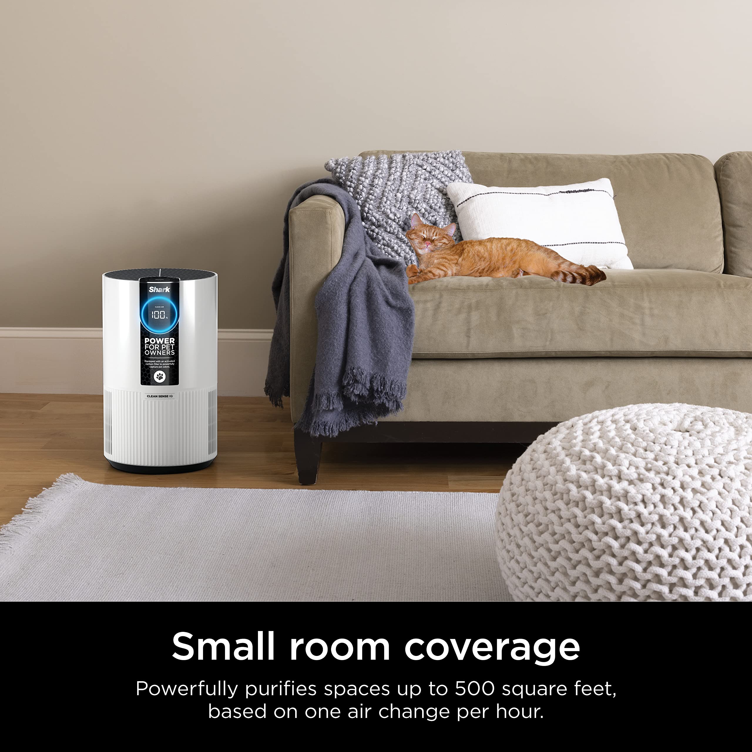 Shark HP102PET HEPA Air Purifier for Home - Captures 99.98% of Allergens, Pet Dander, Dust & Odors | 500 Sq Ft Coverage for Bedroom, Small Rooms | Ideal for Pet Owners & Allergy Sufferers | Eliminates Pet Hair, Smoke & Airborne Particles for Cleaner Breathing