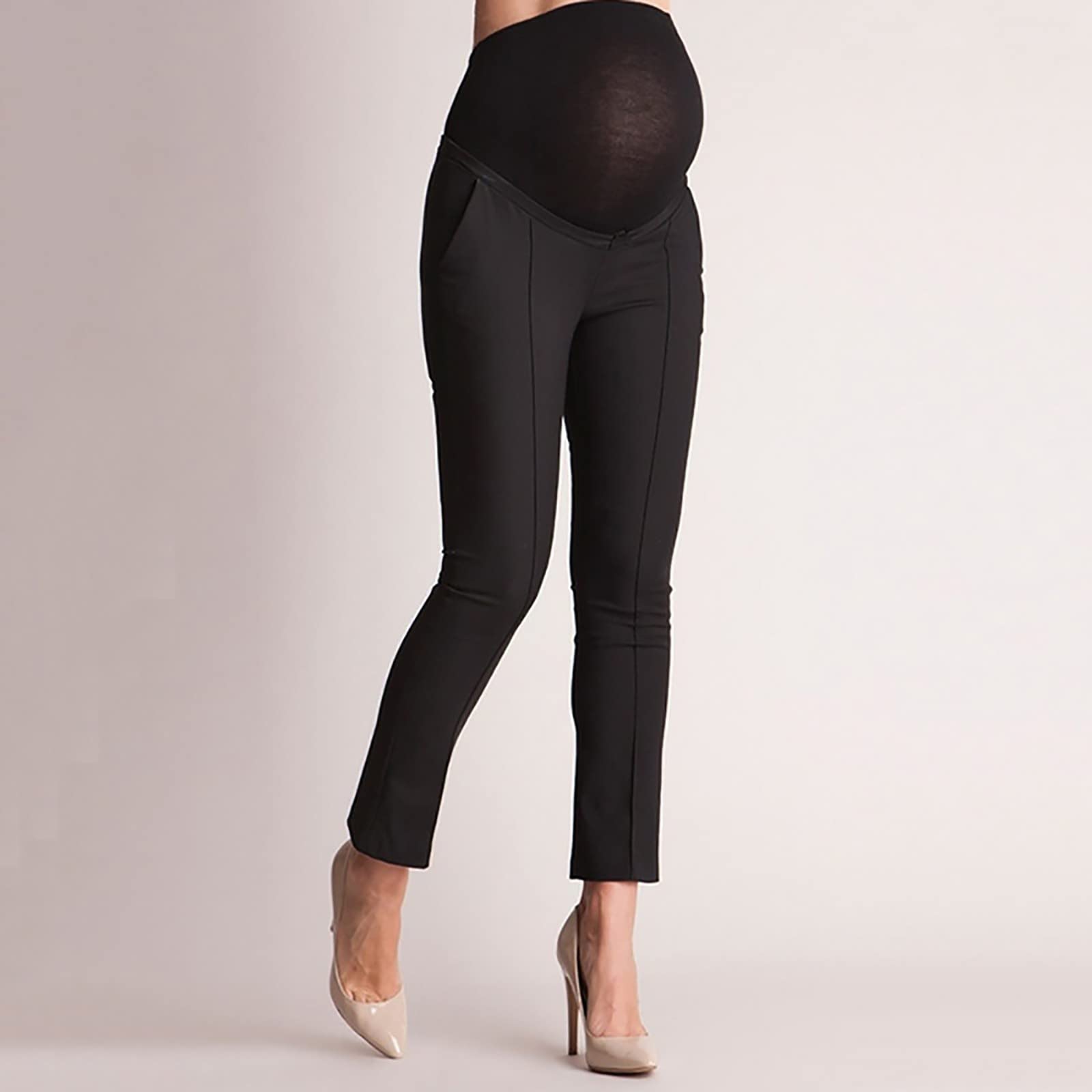 Lykmera Women's Maternity Pants - Stretchy Over The Bump Pregnancy Capris for Work & Casual Wear - Comfortable Workout & Office Maternity Clothes for Expecting Moms