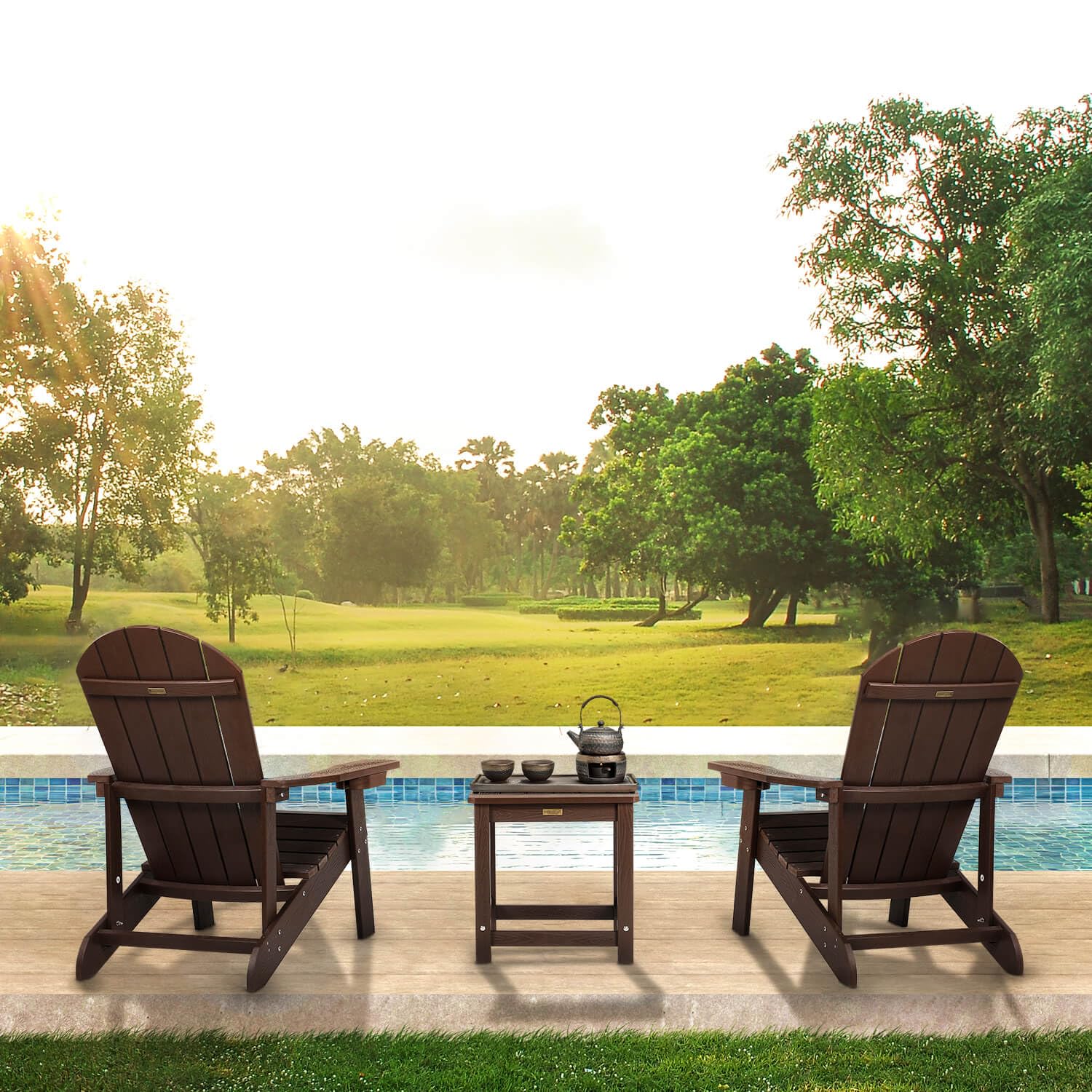 2-Piece Adirondack Chairs Set - All-Weather Resistant Plastic Outdoor Chairs with Cup Holder | Easy 5-Step Assembly | Perfect for Patio, Garden, Backyard, Deck, Lawn & Fire Pit | Brown (Great for Relaxing, Sunbathing, and Outdoor Entertaining)