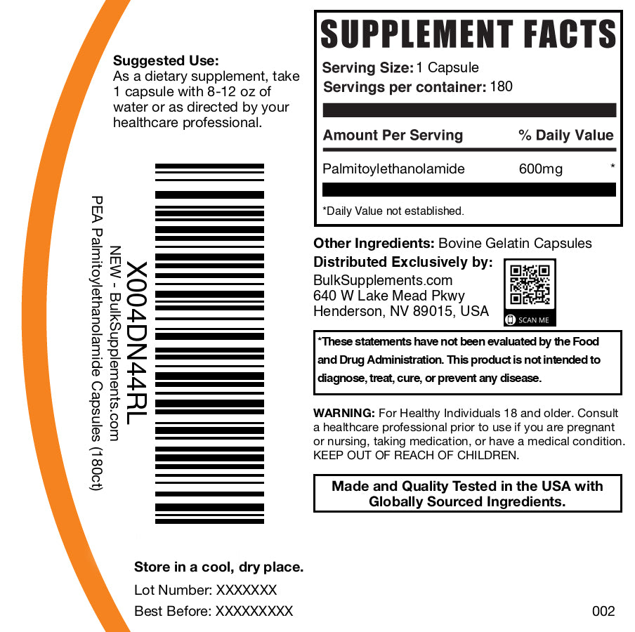 Palmitoylethanolamide (PEA) Capsules 500mg - Natural Pain Relief & Neuro Support Supplement - Supports Healthy Inflammation Response & Nerve Comfort - Ideal for Chronic Pain, Fibromyalgia & Joint Discomfort