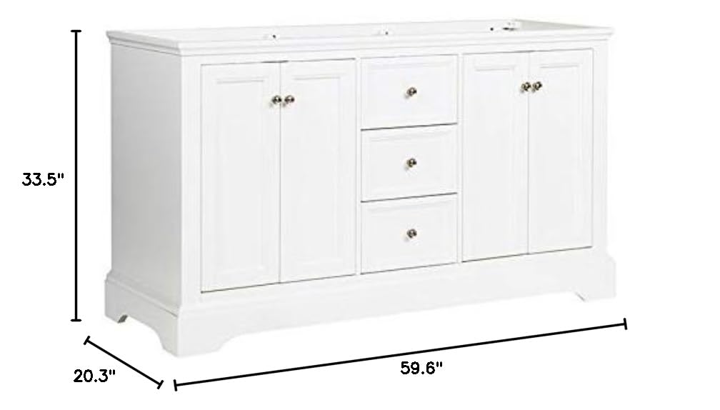 Fresca Windsor 60 Inch Matte White Traditional Double Sink Bathroom Vanity Cabinet - Sink Not Included | Perfect for Master Bathroom & Guest Bathroom Renovation