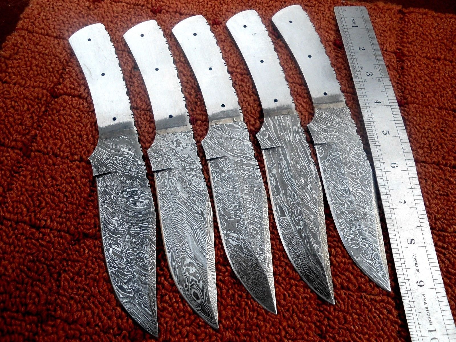 5-Piece Damascus Steel Full Tang Knife Blanks - Hand Forged Blades for Knife Making - Perfect for DIY, Bushcraft, and Survival Knives