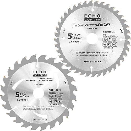 5-1/2 Inch Wood Cutting Circular Saw Blade - 24T/40T Thin Kerf for Hardwood, Softwood, Plywood & MDF - 20mm Arbor with 5/8