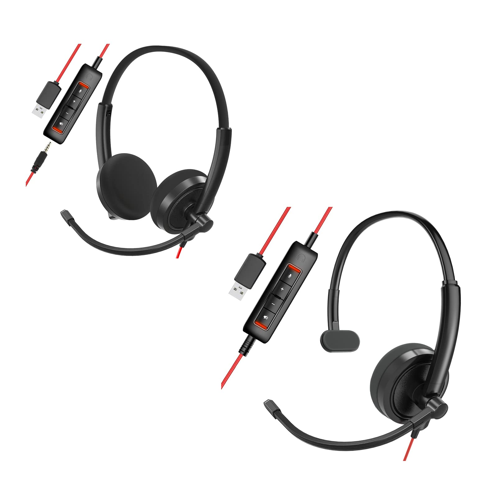 HROEENOI USB & 3.5mm PC Gaming Headset with Noise Cancelling Microphone - Single & Dual Ear Options for Laptop, Office, Online Classes & Conference Calls