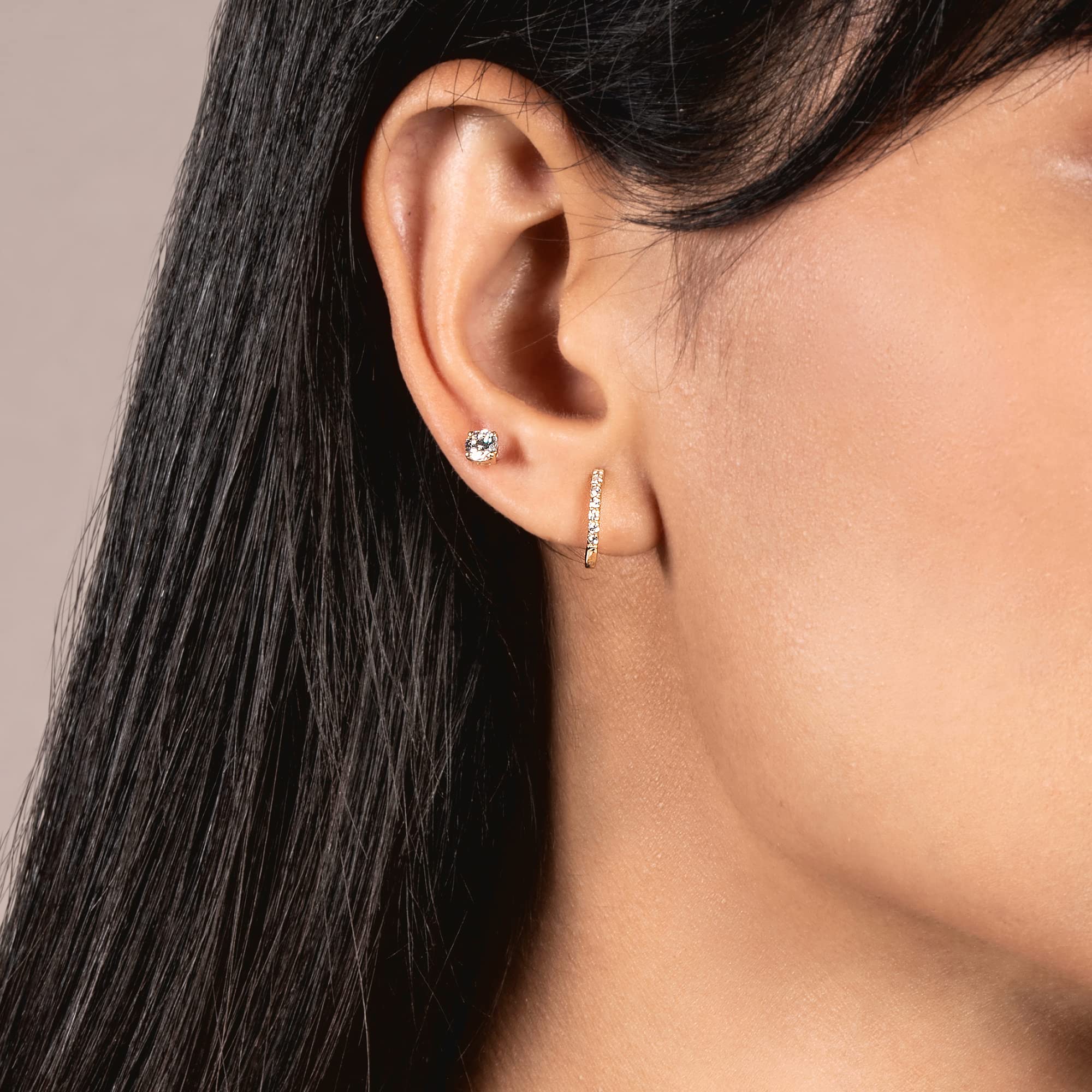 14K Solid Gold Huggie Hoop Earrings with Cubic Zirconia - Round Cut Design | Pave or 3-Stone Setting Options | Gift Box Included | Perfect for Everyday Wear, Date Nights & Special Occasions