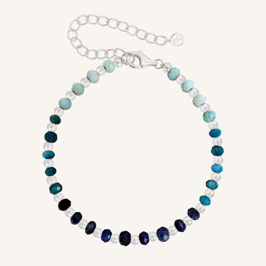 Larimar Ombre Bracelet - Genuine Stone of Happiness for Women, Healing Crystal Jewelry for Stress Relief & Positive Energy - Perfect for Meditation, Yoga & Everyday Wear