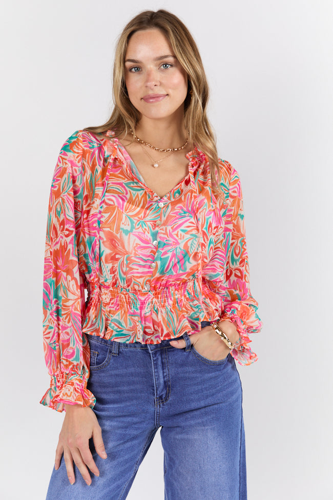 Stylish Take Me To The Tropics Multi Print Blouse with Cami Lining - Floral Summer Top for Women - Perfect for Beach Vacations & Tropical Getaways