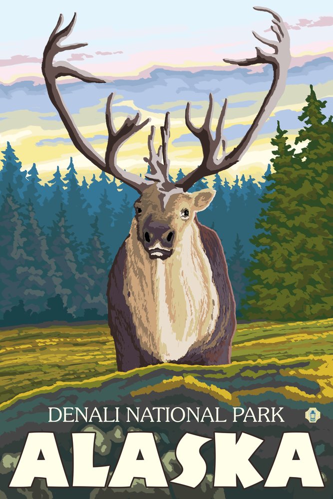 Denali National Park Alaska Wildlife - Caribou in the Wild 12x18 Wall Art Poster for Home & Office Decor | Nature Photography, Living Room & Bedroom Wall Decor