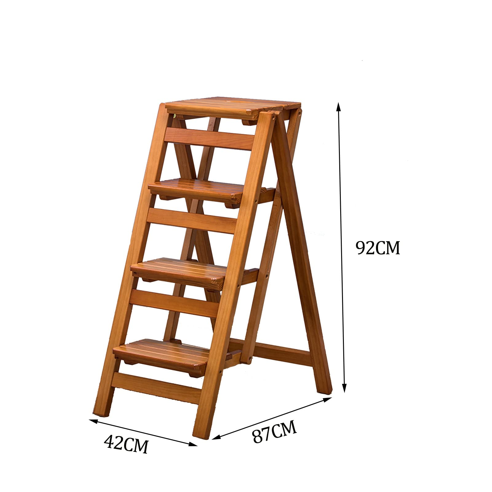 4-Step Wooden Folding Step Stool Ladder - Portable & Sturdy for Home, Kitchen, Library - Multifunctional Indoor Use for Reaching High Shelves, Decorating, and Gardening