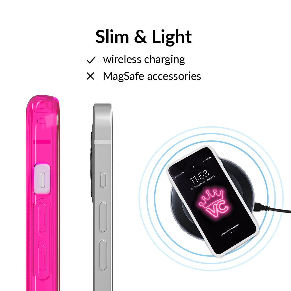 Neon Pink Clear iPhone Case - Shockproof & Scratch-Resistant Protective Cover for iPhone 13/14/15 - Trendy Transparent Design for Everyday Use & Fashion Statement