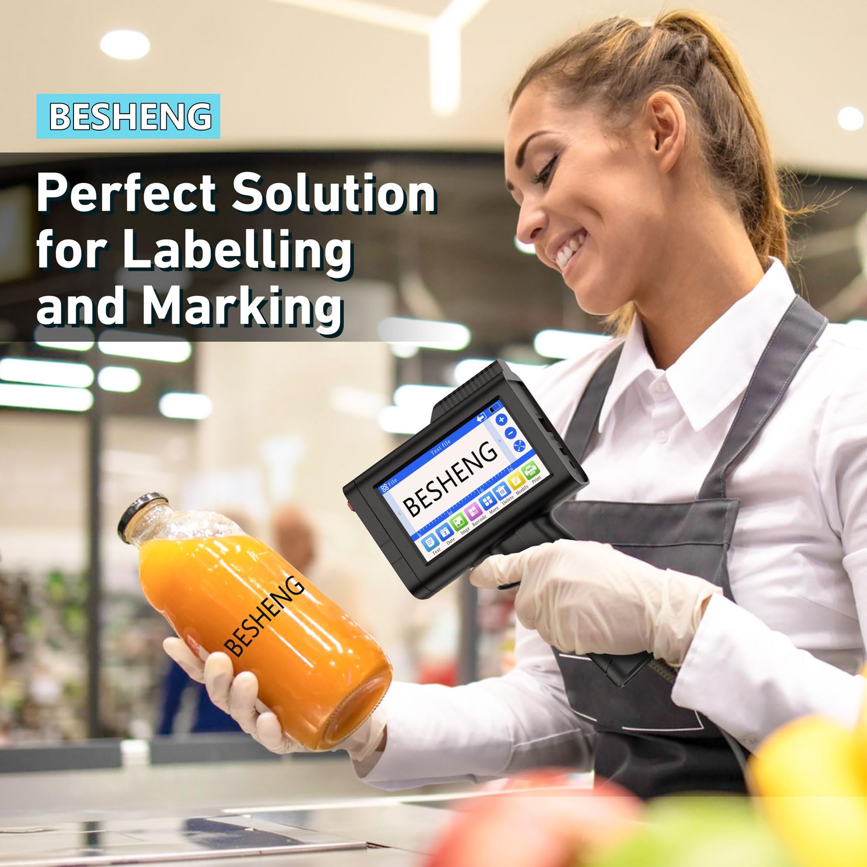 BESHENG TH10 Portable Inkjet Printer - 2~12.7mm Printing Height, Quick-Drying Ink Cartridge for Date/Time/QR Code/Text (Ideal for Food Packaging, Pharmaceutical Labeling & Industrial Product Coding)