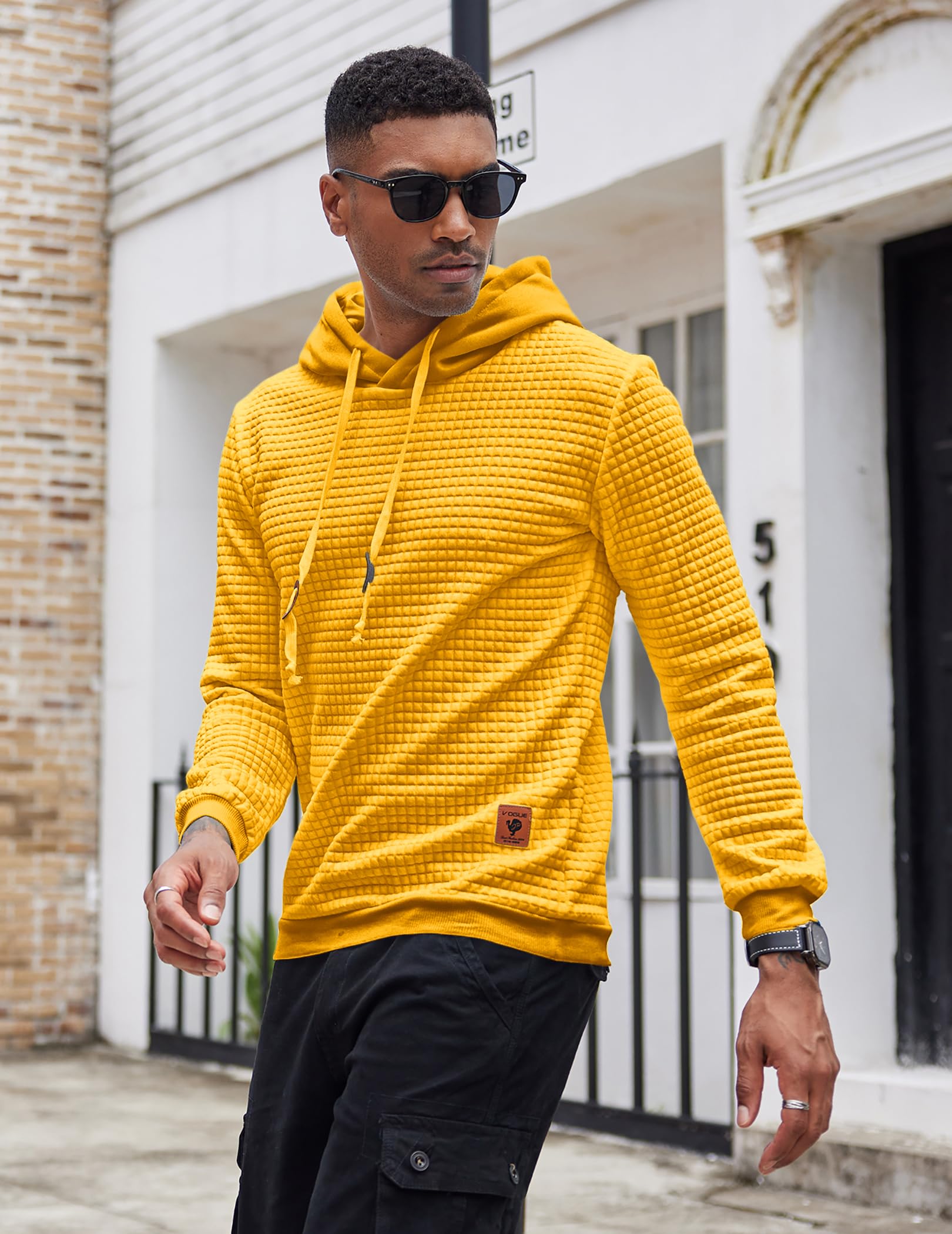 COOFANDY Men's Casual Hooded Sweatshirt - Long Sleeve Waffle Knit Pullover Hoodie with Drawstring | Perfect for Outdoor Activities, Streetwear & Lounge Wear