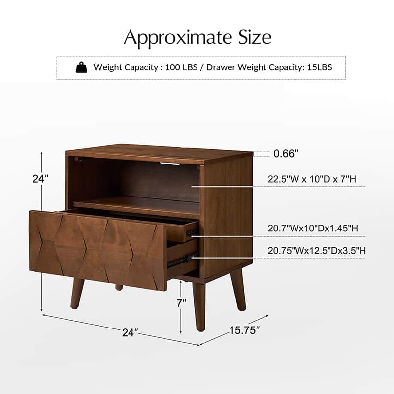 Rosalba Modern Open Shelf Nightstand with Cable Management & Hidden Drawer - Bedside Table for Bedroom, Living Room, Office - Optional Types Available