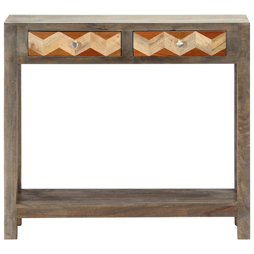 Modern Console Table with 2 Diamond-Pattern Drawers & Shelf - Solid Mango Wood Sofa Table (33.9