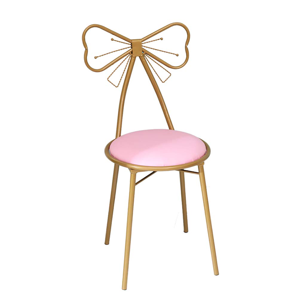 JHSLXD Gold Iron Art Home Makeup Vanity Chair - PU Leather Upholstered Manicure Pedicure Stool with Backrest for Salon, Spa, and Home Decor (Pink)
