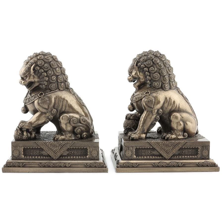 Chinese Guardian Lion Statues - Feng Shui Foo Dog Bookends for Home & Office Decor, Wealth & Protection | Elegant Resin Sculptures for Desk, Shelf, or Gift