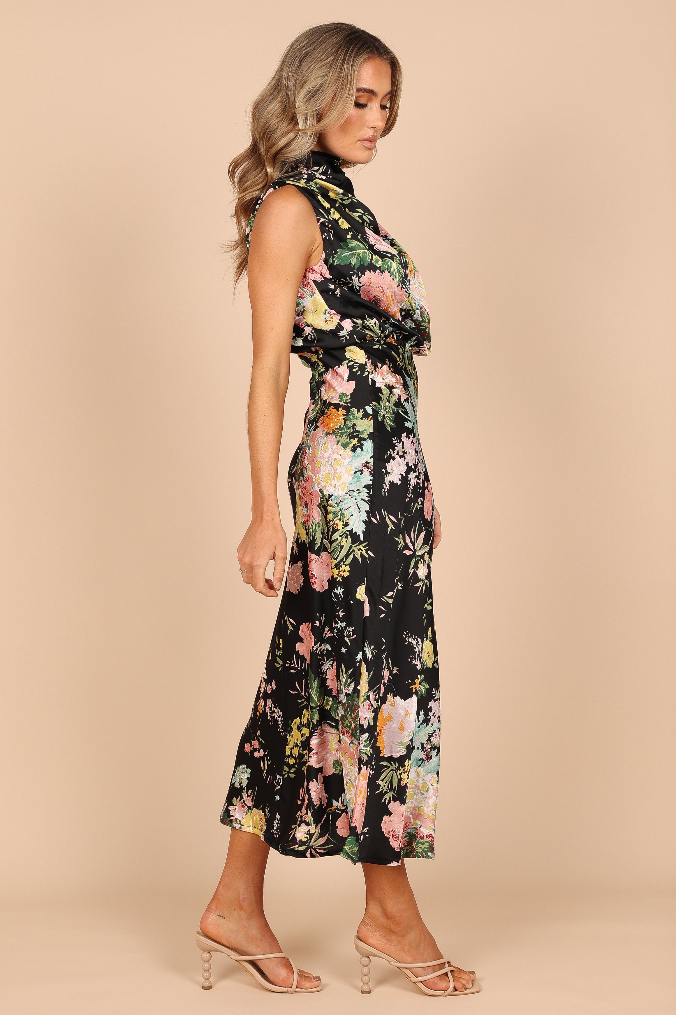 Anabelle Halter Neck Midi Dress - Black Floral Print Summer Dress for Women | Casual & Party Wear | Perfect for Beach Vacations, Date Nights & Special Occasions