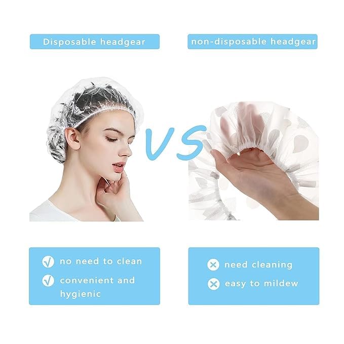 100-Pack Waterproof Disposable Shower Caps for Women - Elastic & Durable Hair Protection for Travel, Hotel, Home, Spa & Salon - Perfect for Showering, Swimming, Hair Treatments and Beauty Routines