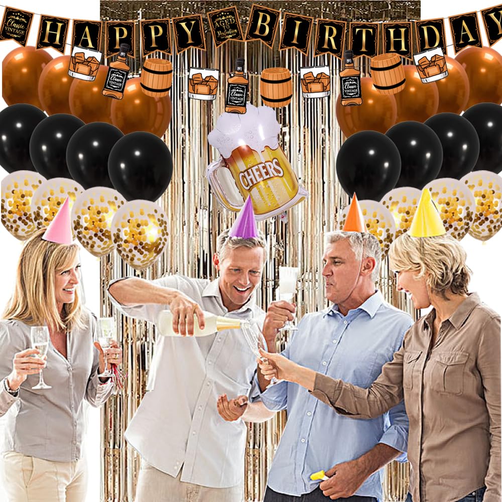 Aged to Perfection Whiskey Birthday Party Decorations for Men - Whiskey Themed Banner, Foil Balloons & Party Supplies - Perfect for Whiskey Lover's 30th, 40th, 50th Birthday Celebrations & Bourbon Tasting Events
