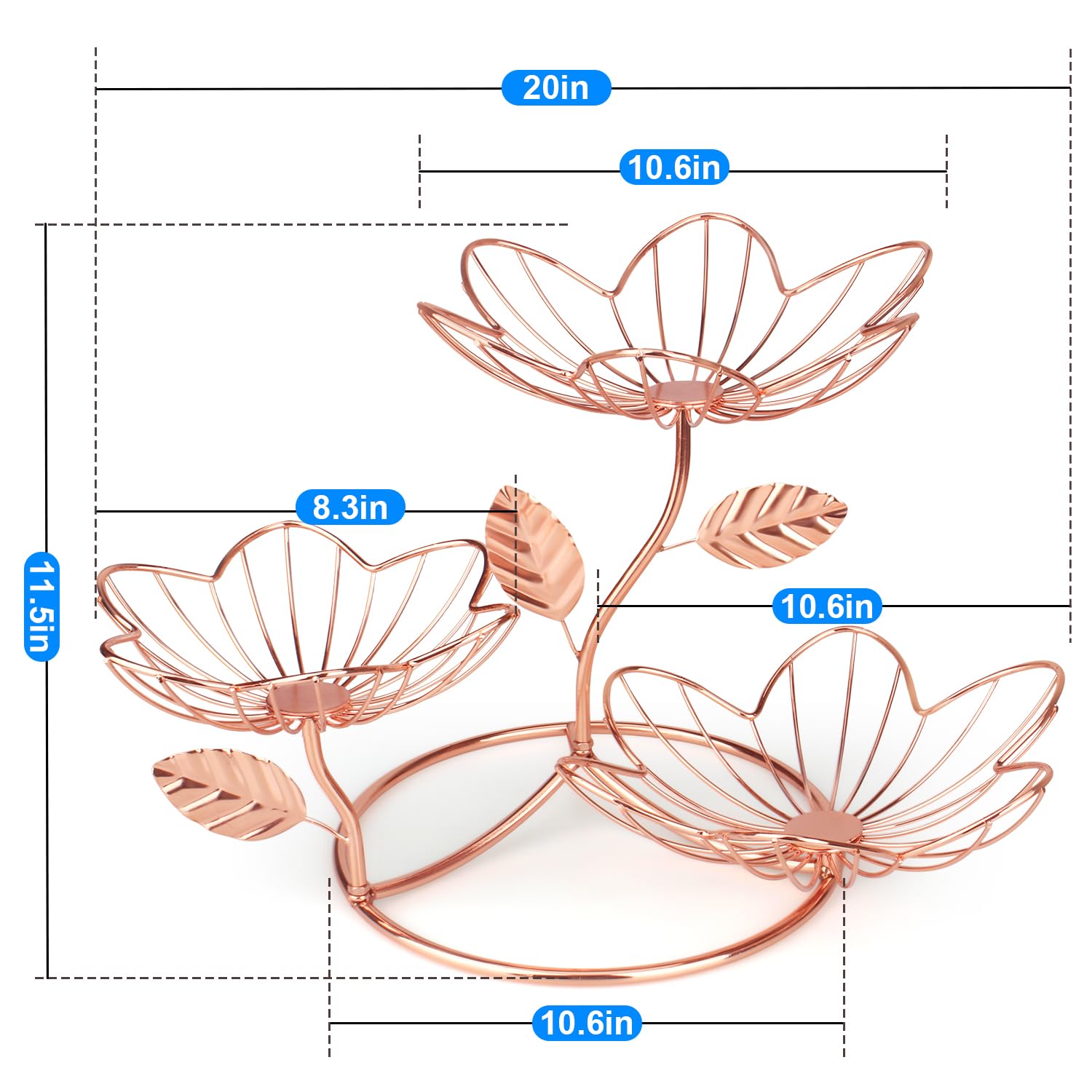 Rose Gold 3-Tier Fruit Basket - Elegant Kitchen Storage for Fruits & Vegetables | Perfect for Countertop Organization, Dining Table Centerpiece & Modern Home Decor