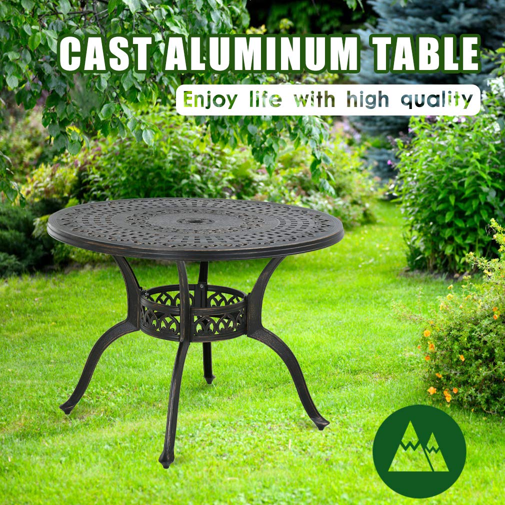 FDW Weather Resistant Round Patio Dining Table - Wrought Iron Outdoor Furniture for Garden, Backyard, and Poolside Dining