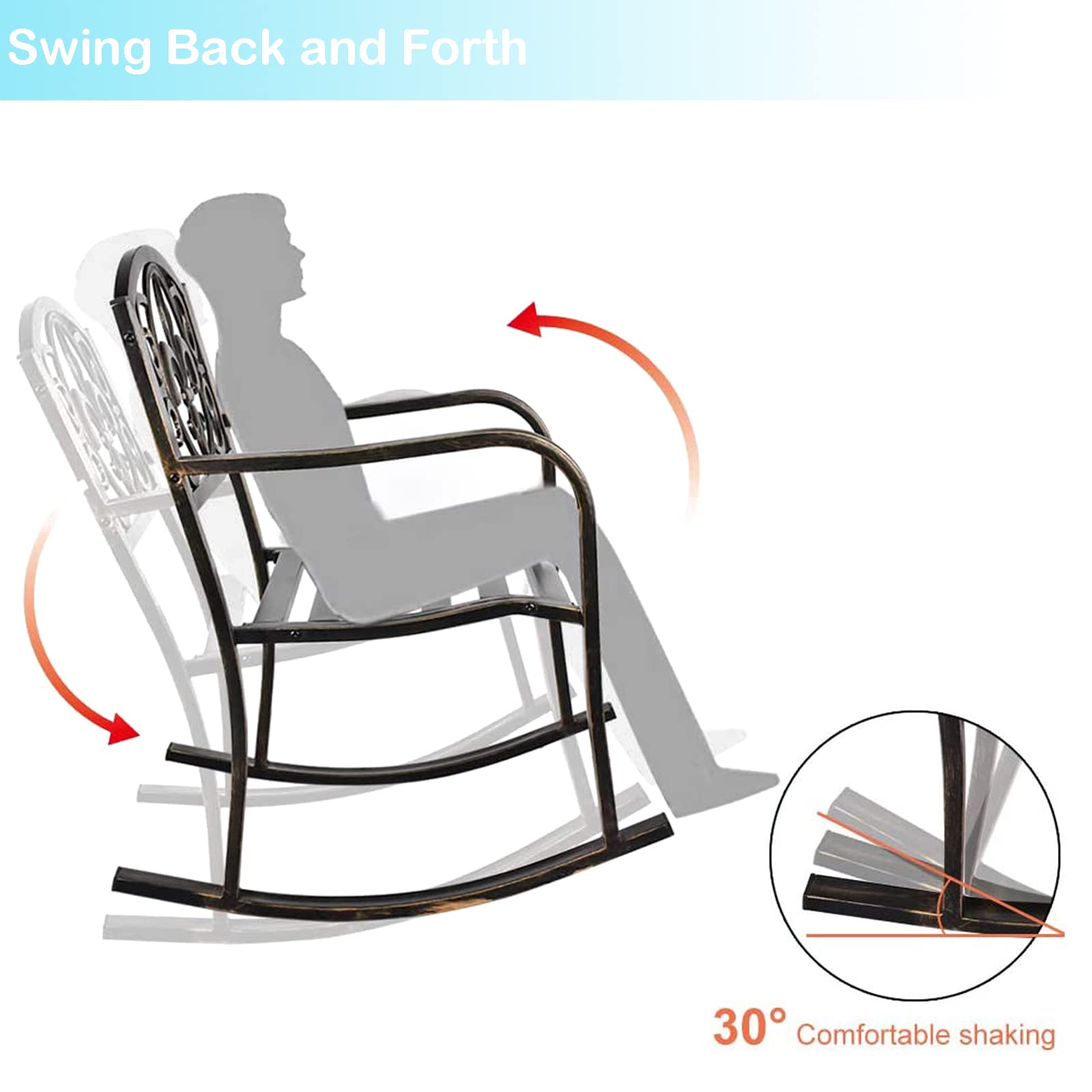 MAGIC UNION Outdoor Metal Rocking Chairs Set of 2 - Antique Bronze Patio Rocker, Cast Iron Glider Chair for Garden, Deck, Backyard, Terrace - Perfect for Relaxing, Reading & Enjoying Nature (Set of 2)