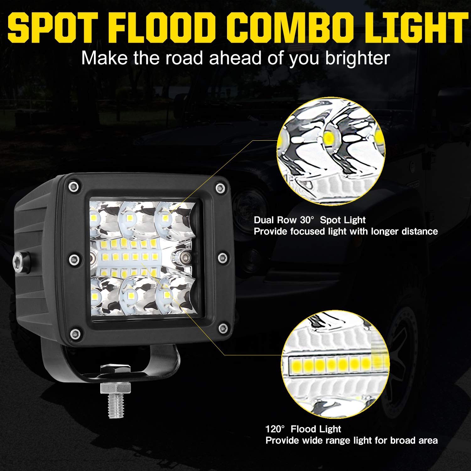 4PCS LED Light Pods - AAIWA 3 Inch 36W LED Cube Light Bar with Spot/Flood Combo Beam for Off-Road, Trucks, Pickups, RZR, ATV, UTE & UTV | Durable Driving & Backup Lights for Night Adventures & Work Sites