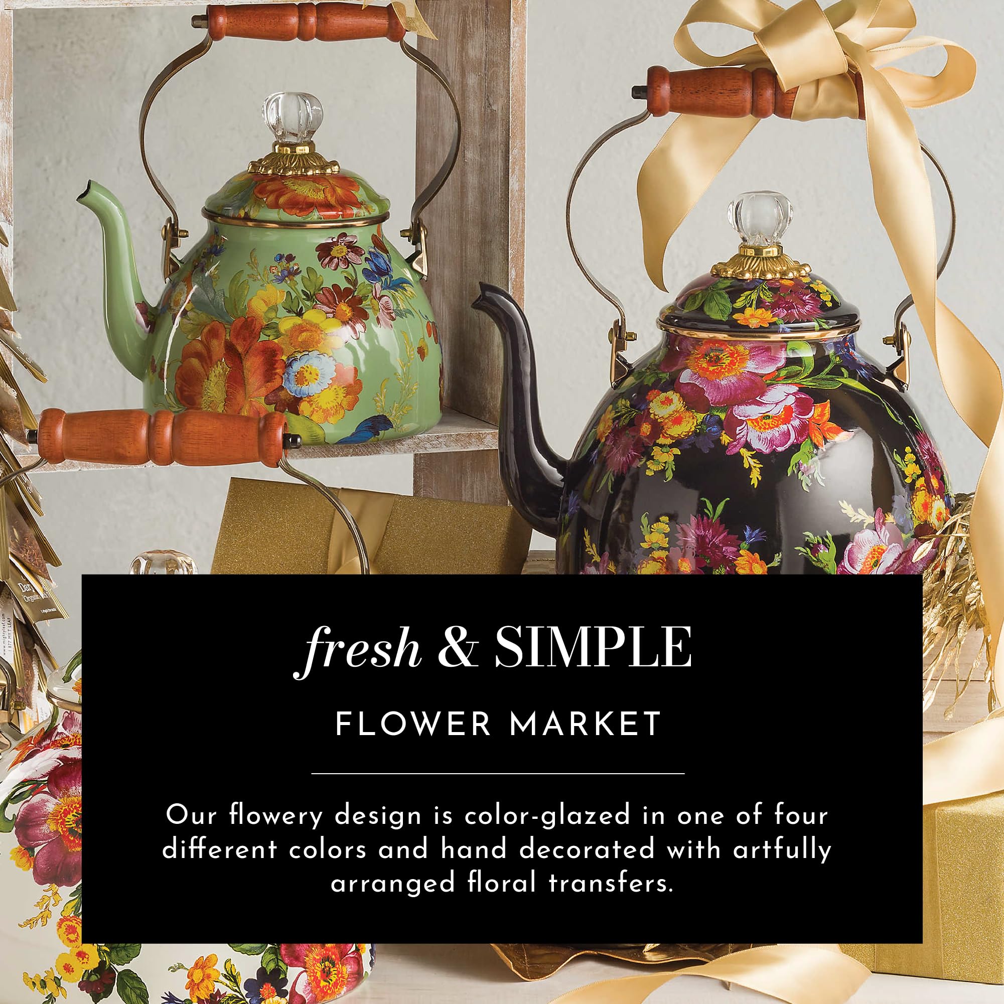 MacKenzie-Childs Flower Market Placemats Set of 4 - Lapis Black Washable Table Mats with Hard Finish for Dining Table Decor, Kitchen, and Party Settings