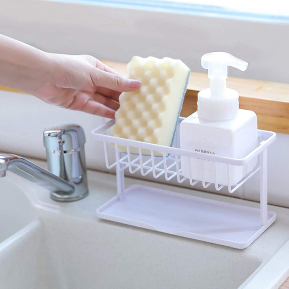 Double-Layer Kitchen Sink Organizer - Sponge, Brush & Bottle Holder Rack with Drainage Shelf for Countertop Storage (Grey) - Perfect for Small Kitchens & Dishwashing Stations