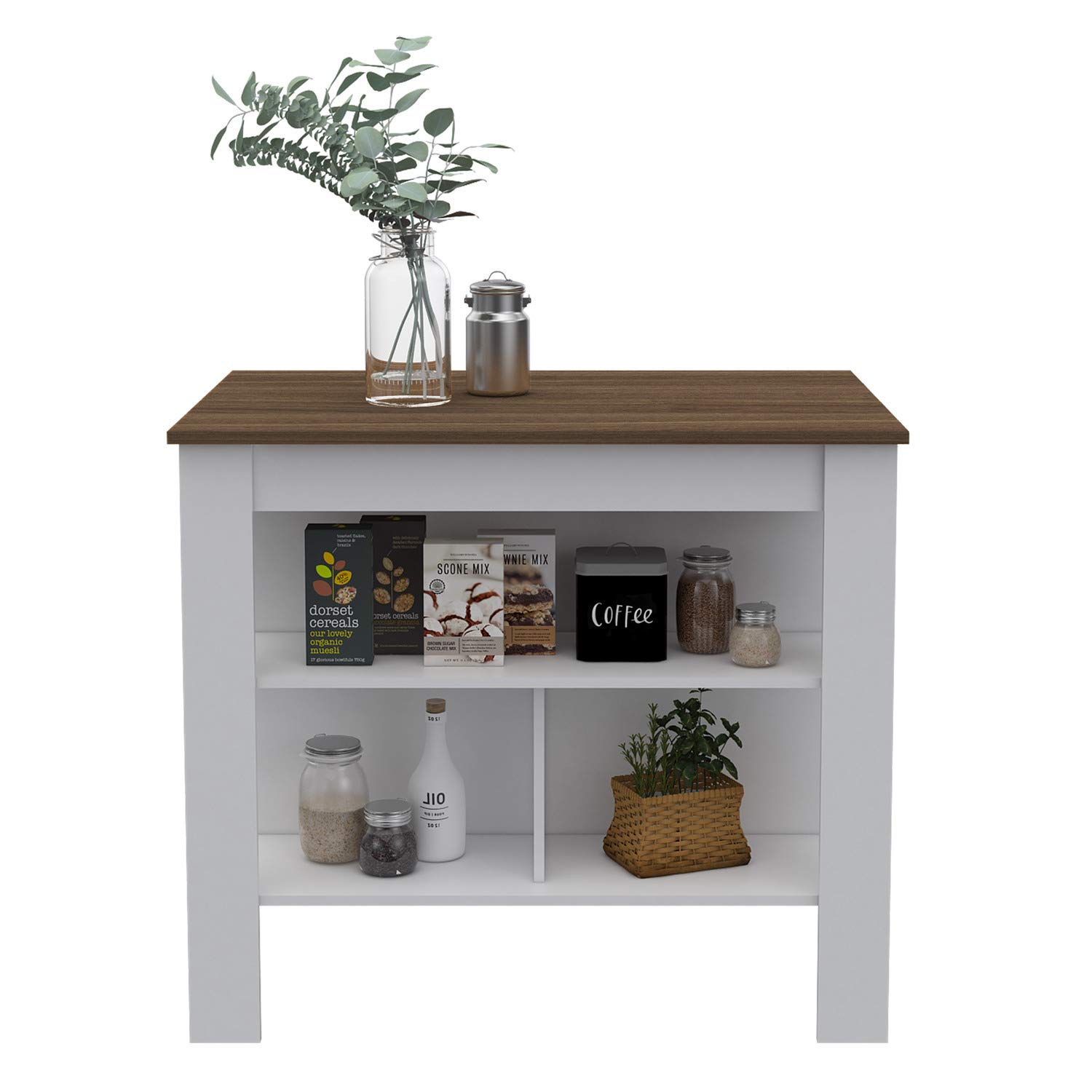 Tuhome Cala Kitchen Island with Storage - Espresso Brown Wooden Countertop Cart for Small Kitchen, Dining Room & Breakfast Nook - Perfect for Extra Prep Space & Storage Solution